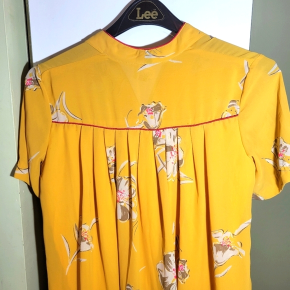 Vintage Mustard Yellow Floral Sheer Midi Dress Small Medium - Picture 5 of 12